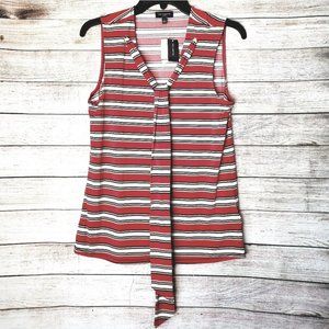 NEW STRIPPED TIE-NECK SLEEVELESS BLOUSE